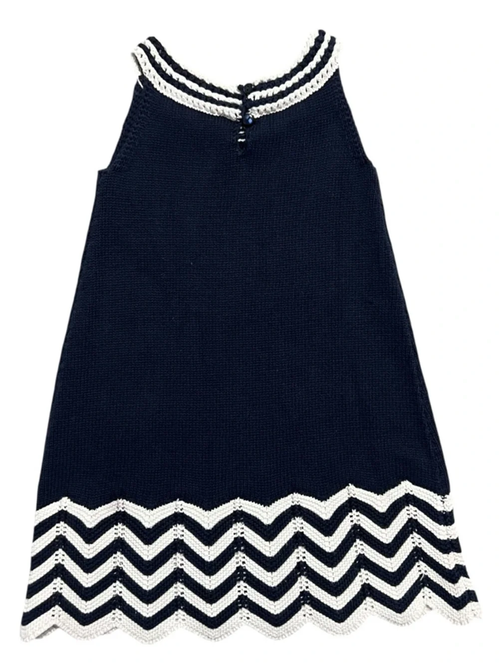 Baby Gap 5Y Navy Chevron Trim Crochey Knit Dress